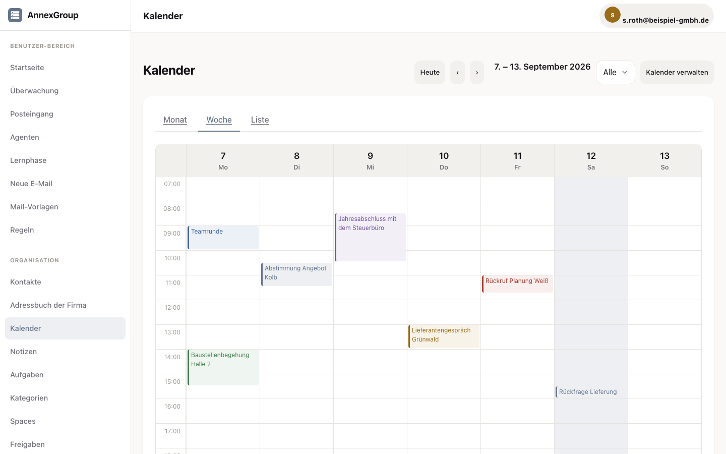 Calendar with week view